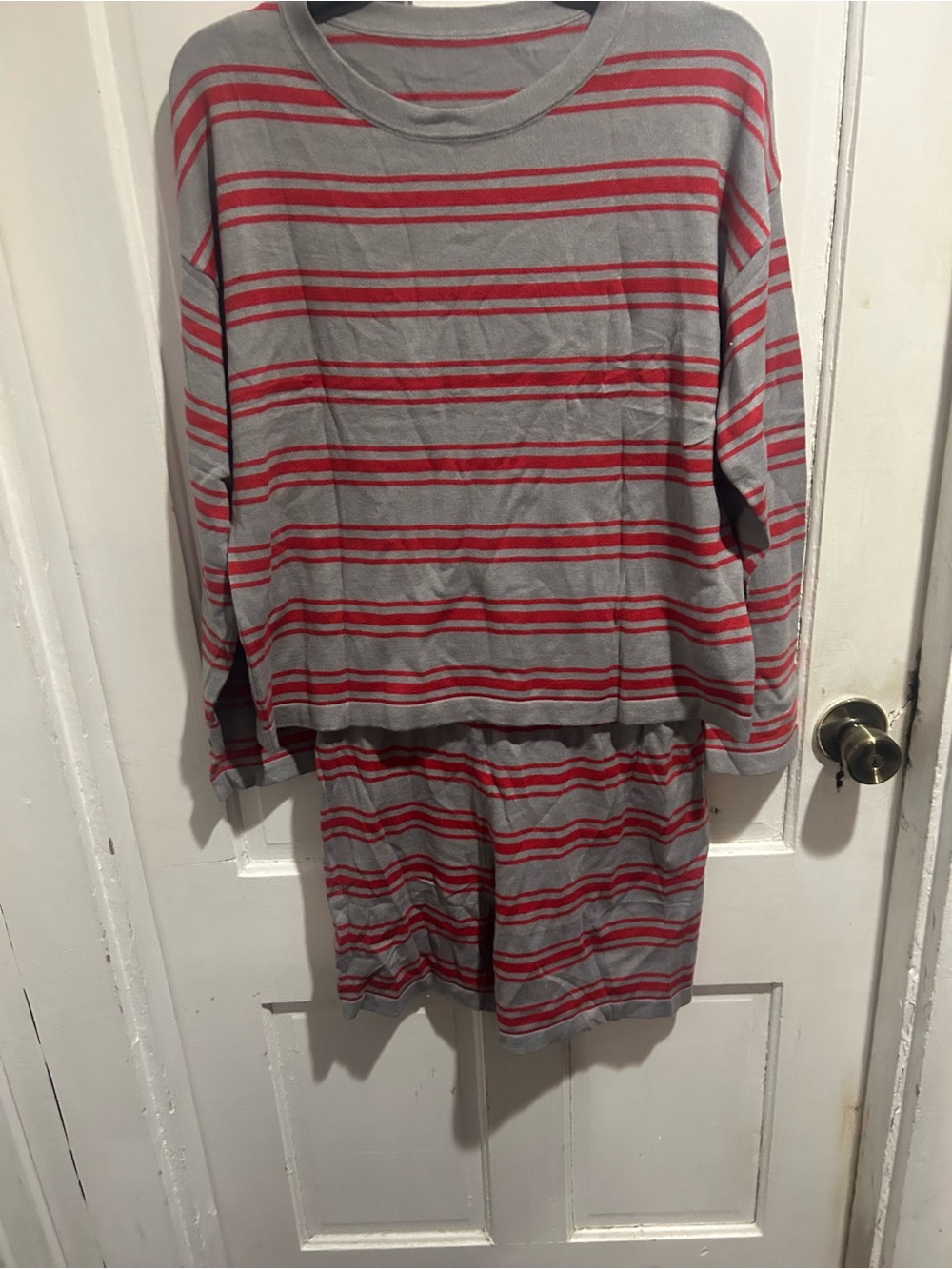 Women's Gray and Red Striped Pajama Set